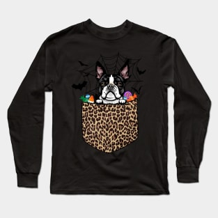 Cute Dog Lover Gift Leopard Boston terrier Halloween Long Sleeve T-Shirt